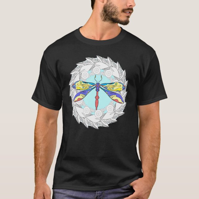 Camiseta Magnífica libélula colorida Mandala 1 (Anverso)