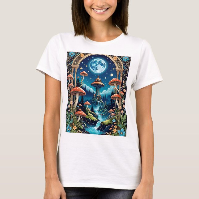 Camiseta Magnífica Mushroom Fantasy Moonlit Forest T-Shirt (Anverso)