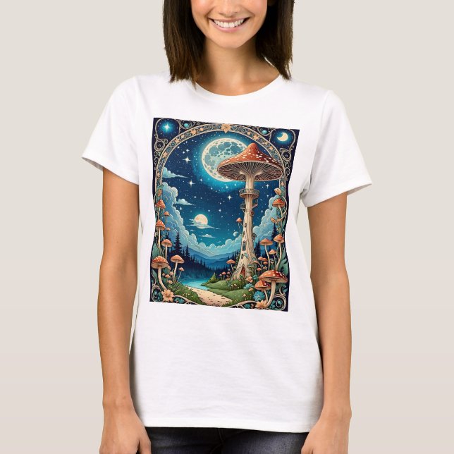Camiseta Magnífica Mushroom Fantasy Moonlit Forest T-Shirt (Anverso)