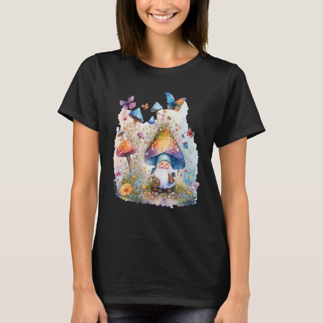 Camiseta Magnífico acuarela Mushrooms Garden con Gnome & B (Anverso)