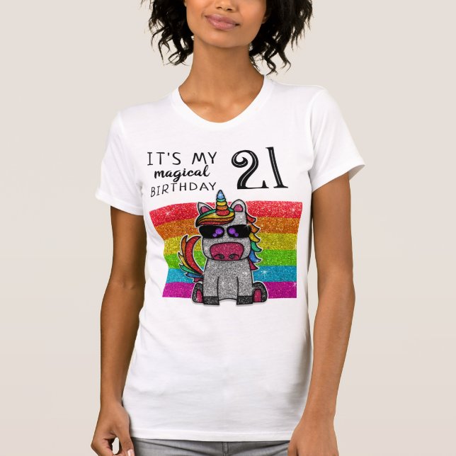 Camiseta Magnífico Día de Cumpleaños del Purpurina Rainbow  (Anverso)