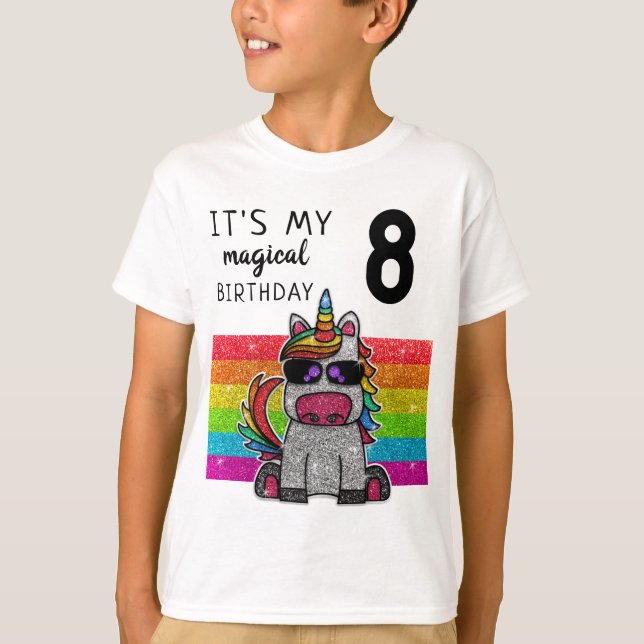 Camiseta Magnífico Día de Cumpleaños del Purpurina Rainbow  (Anverso)