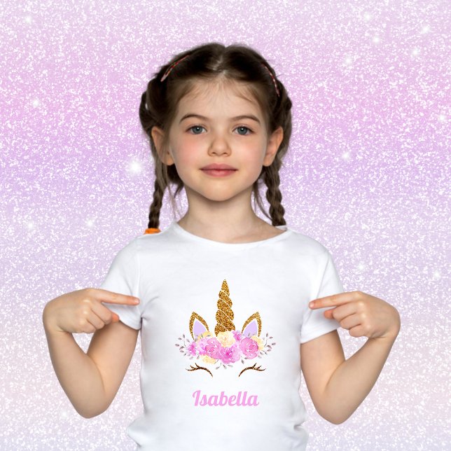 Camiseta Magnífico Glittered Floral Unicornio Personalizado (Subido por el creador)