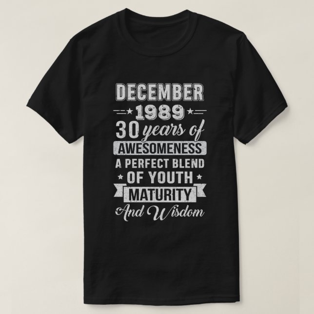 Camiseta Magnífico Regalo De Cumpleaños 30 De Diciembre De  (Diseño del anverso)