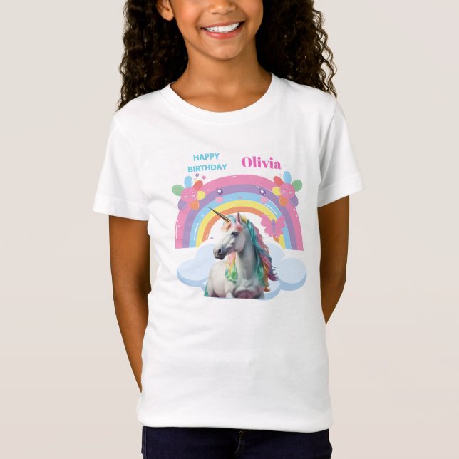 Camiseta Magnífico Unicornio Rainbow Happy Birday Olivia (Anverso)