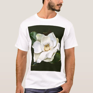 Camiseta Magnolia blanca cierra fondo verde
