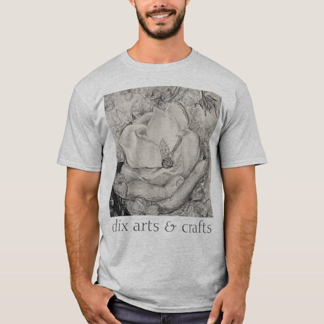 Camiseta magnolia de tocino, flores, tela, algodón y mano (Anverso)