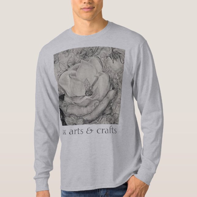 Camiseta magnolia de tocino, flores, tela, algodón y mano (Anverso)