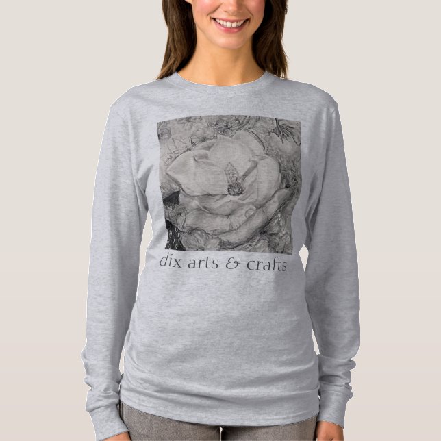 Camiseta magnolia de tocino, flores, tela, algodón y mano (Anverso)