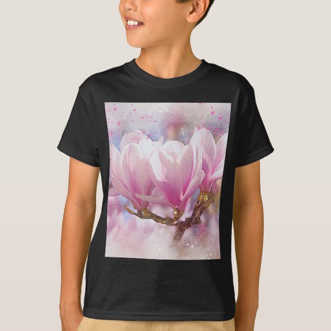 Camiseta Magnolia púrpura rosada en flor de primavera (Anverso)