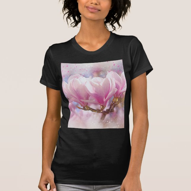 Camiseta Magnolia púrpura rosada en flor de primavera (Anverso)