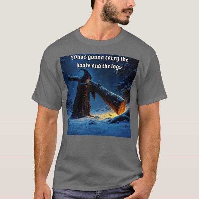 Camiseta Mago Medieval Transportando Troncos (Anverso)