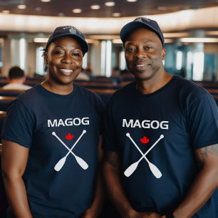 Camiseta Magog Canada Crossed Paddle Oars Maple Leaf Dark