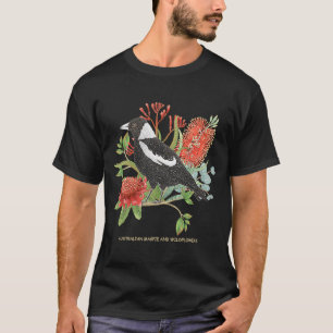 Camiseta Magpie australiano y flores silvestres