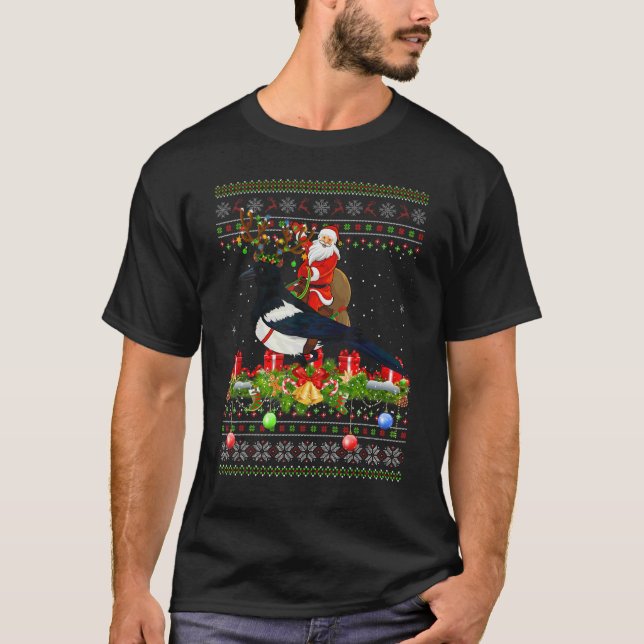 Camiseta Magpie Bird   Ugly Santa Riding Magpie Christmas (Anverso)