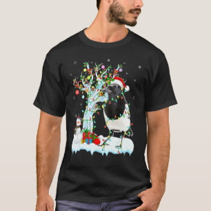 Camiseta Magpie Bird Xmas Tree Iluminación Santa Hat Magpie