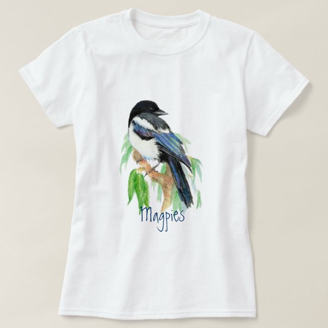 Camiseta Magpie, pájaro, jardín, naturaleza, vida silvestre (Diseño del anverso)
