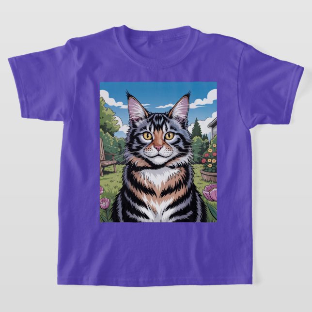 Camiseta Maine Cat In Yard Purple T-Shirt (Distribución)
