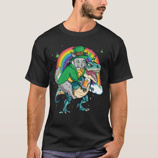 Camiseta Maine Coon Beer Dino Rex Horn Rainbow Cat (Anverso)