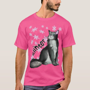 Camiseta Maine coon blanco y negro de invierno