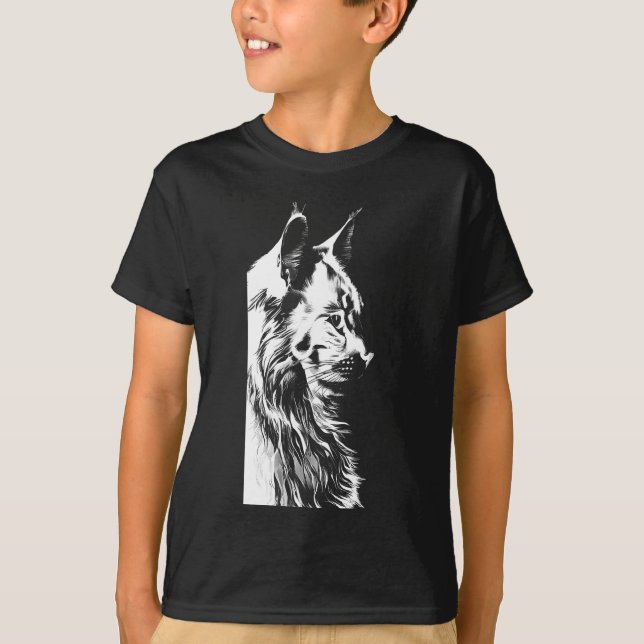 Camiseta Maine Coon Boy's Black T-Shirt Kids' Cat Print (Anverso)