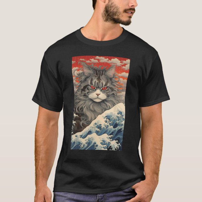 Camiseta Maine Coon Cat Aesthetic Japanese Ukiyo e 1 (Anverso)