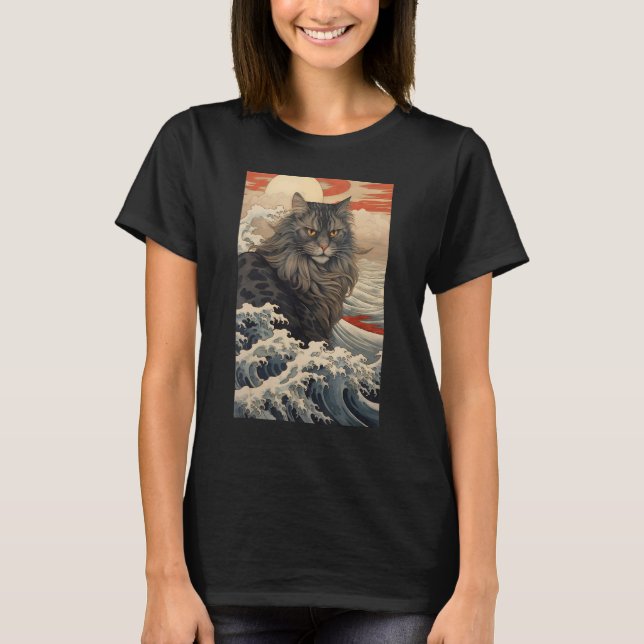 Camiseta Maine Coon Cat Aesthetic Japanese Ukiyo e 2 (Anverso)