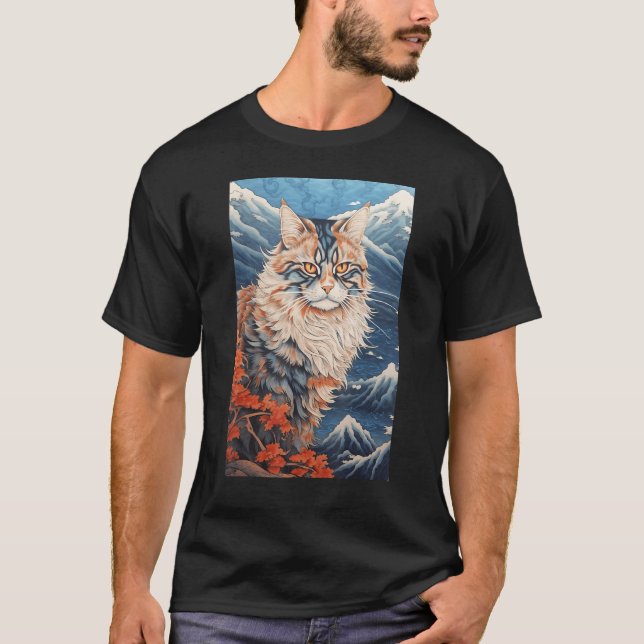 Camiseta Maine Coon Cat Aesthetic Japanese Ukiyo e 3 (Anverso)
