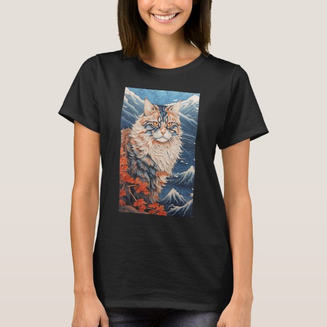 Camiseta Maine Coon Cat Aesthetic Japanese Ukiyo e 3 (Anverso)