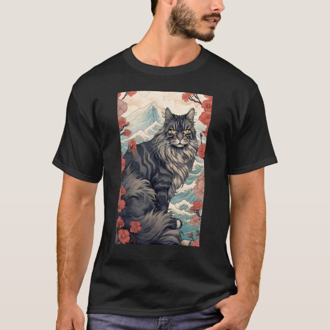 Camiseta Maine Coon Cat Aesthetic Japanese Ukiyo e 5 (Anverso)
