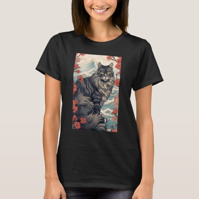 Camiseta Maine Coon Cat Aesthetic Japanese Ukiyo e 5 (Anverso)