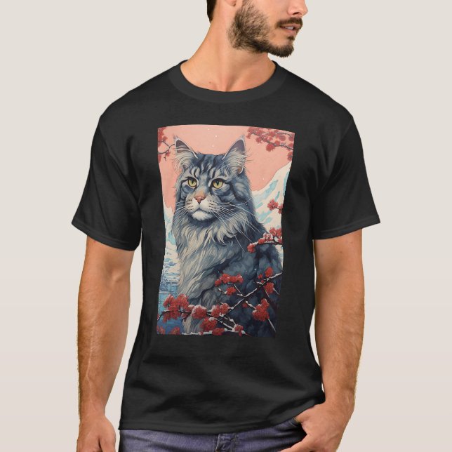 Camiseta Maine Coon Cat Aesthetic Japanese Ukiyo e Art (Anverso)