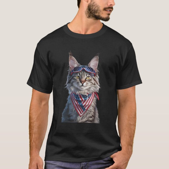 Camiseta Maine Coon Cat American Flag Bandana 4th Of July S (Anverso)
