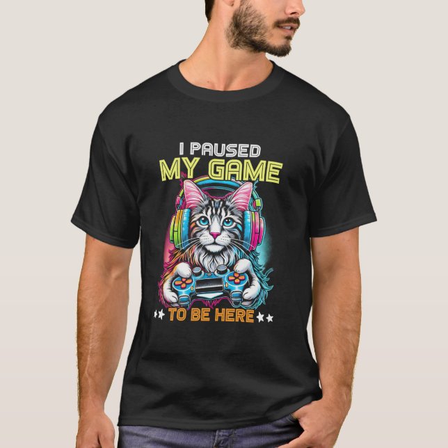 Camiseta Maine Coon Cat Divertido videojuego en el que paré (Anverso)