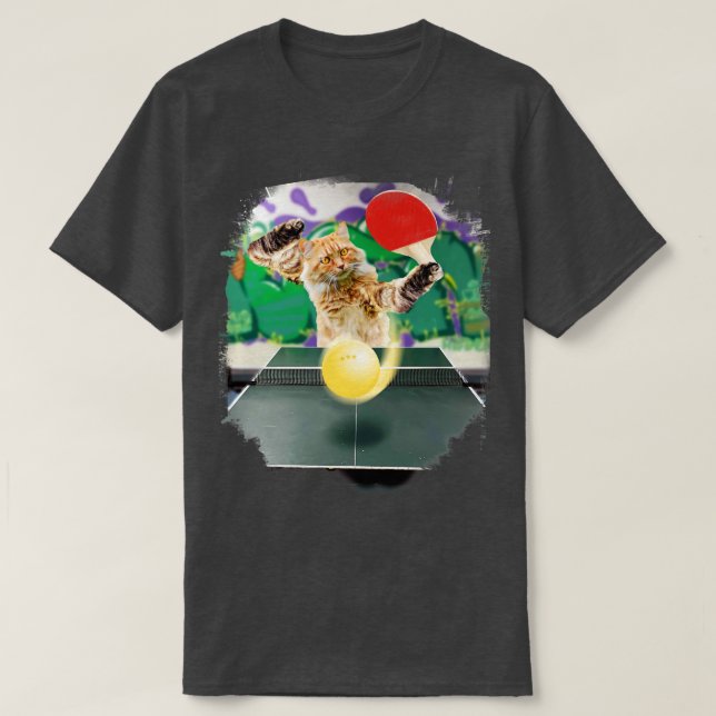 Camiseta Maine Coon Cat Jugando Mesa Tenis Ping Pong (Diseño del anverso)