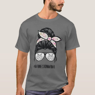 Camiseta Maine Coon Cat Mom Messy Bun Hair Glasses