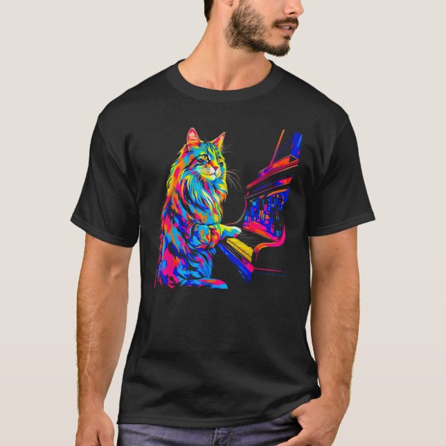 Camiseta Maine Coon Cat Pianist (Anverso)