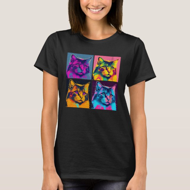 Camiseta Maine Coon Cat Pop Illustration Colorful Animal  1 (Anverso)