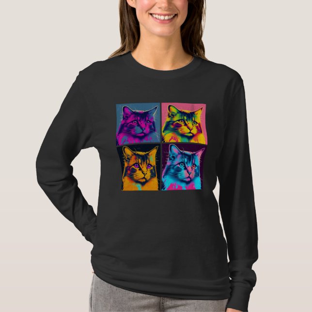 Camiseta Maine Coon Cat Pop Illustration Colorful Animal  1 (Anverso)
