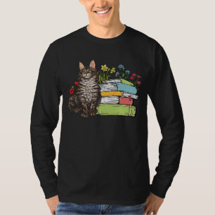 Camiseta Maine Coon Cat Propietario Libros Leyendo Flores