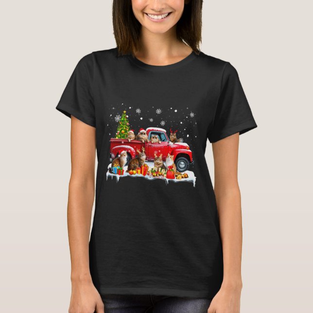 Camiseta Maine Coon Cat Red Truck Christmas Tree Santa Ugly (Anverso)