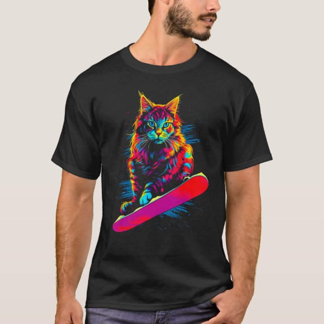 Camiseta Maine Coon Cat Snowboarding (Anverso)