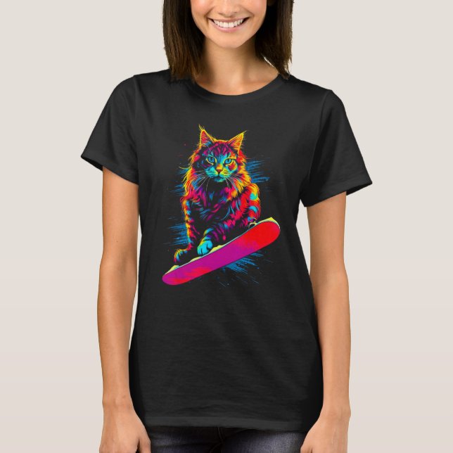 Camiseta Maine Coon Cat Snowboarding (Anverso)