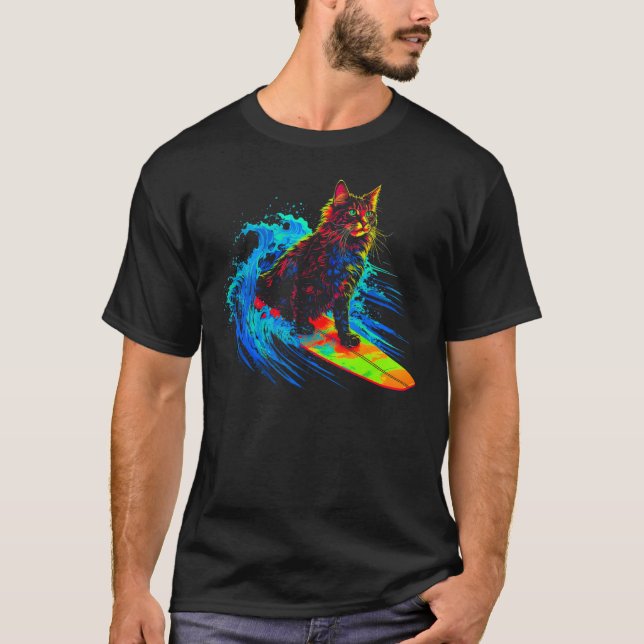 Camiseta Maine Coon Cat Surfing (Anverso)