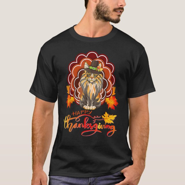 Camiseta Maine Coon Cat Turkey Happy Thanksgiving 1 (Anverso)