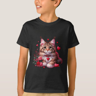 Camiseta Maine Coon Cat Valentine Hearts Hombres Mujeres Ni