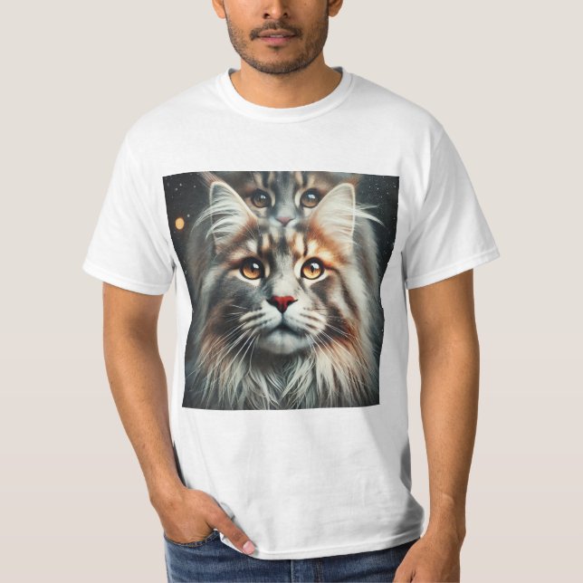 Camiseta Maine Coon: Elegancia en Doble Exposición (Anverso)