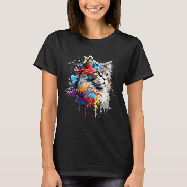 Camiseta Maine Coon Paint Splatter Cat  Splatter Paint (Anverso)