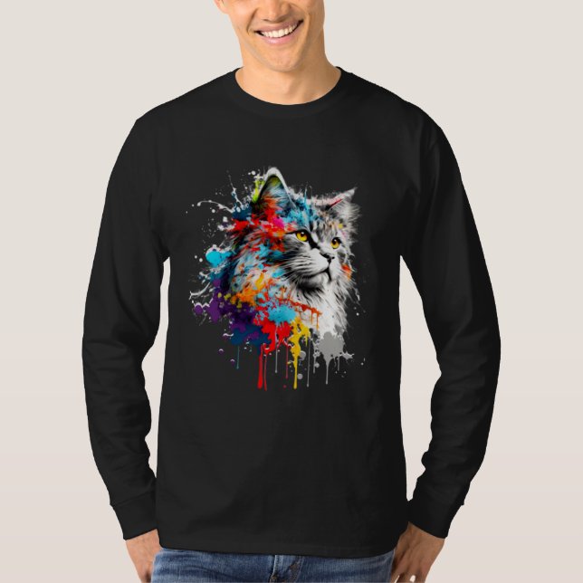 Camiseta Maine Coon Paint Splatter Cat  Splatter Paint (Anverso)