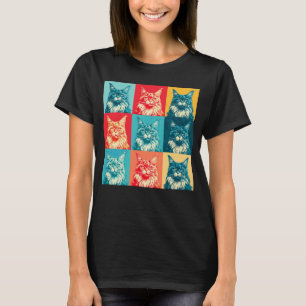 Camiseta Maine Coon Pop Art Gato Colorido Gráfico Retro